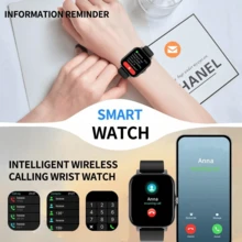 Smart Watch Smartband 1.83 Inch Full Screen Touch Call Notification And Rejection Sports Date Alarm Message Reminder Sedentary Reminder Multi-Function Square Dial Smart Bracelet For Android/Ios - Black - View 5