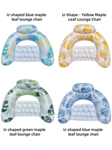 1 pieza Silla de agua flotante con diseño de hoja en forma de U de PVC inflable, sillón flotante para piscina para adultos, sofá de agua, silla flotante con respaldo en forma de U - Multicolor - Ver 3