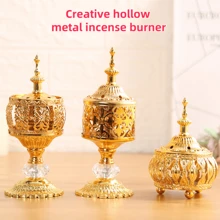 1 pièce/4 pièces Brûle-encens filigrane floral doré, support d'encens en métal ajouré doré de petite/grande taille, brûleur de parfum pour le safran, le santal, accessoires de décoration d'intérieur, ornement de style exotique