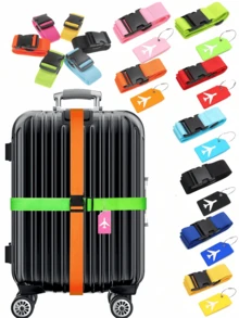 Luggage Ties Luggage Tag Set, Travel Adjustable Suitcase Straps Silicone Luggage Tags With Name, ID Card Men And Women Luggage Straps Adjustable Belts, Luggage Fixing Straps, Luggage Straps With Silicone Luggage Tags, Suitable For All Bags And Luggage, 8 Colors To Choose From, Suitable For Home, Office, School, Travel, Business Bag For School School Accessories School Stuff - Multicolor - View 2
