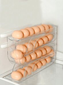 1pc Light Transparent 3/4-Tier Sliding Egg Dispenser, Automatic Rolling Shatterproof Holder For Fridge & Countertop, Easy-Clean, Washable, Industrial Food Supply Equipment,Space-Saving Refrigerator Side Door Storage Rack For Kitchen Organization,Egg Storage Box - Multicolor - View 1
