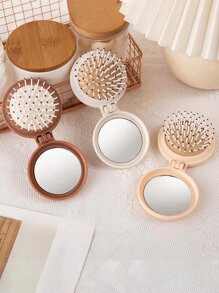 Portable Folding Travel Comb, With Mirror Hair Brush, Round Folding Pocket-Sized Hair Brush, Mini Travel Large And Small Comb, Suitable For Women's Travel Necessities, Travel Accessories, Massage Comb (This Product Is Easy To Fall Off And Can Be Put Back), Hair Clip, Hair Accessory, Suitable For School, Outdoor, Party, Home
