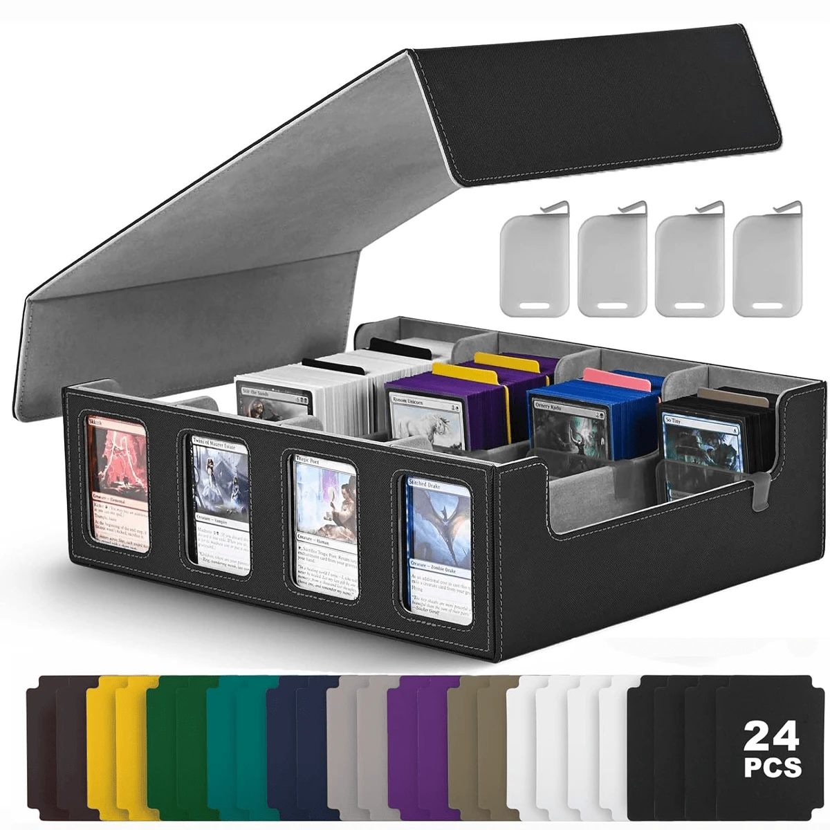 收藏版交易卡收纳盒，2400+ MTG 卡盒，带 4 个顶部装载器，24 个彩色分隔标签，TCG 卡盒适用于魔术 PTCG 运动卡 - 彩色 - 查看 1