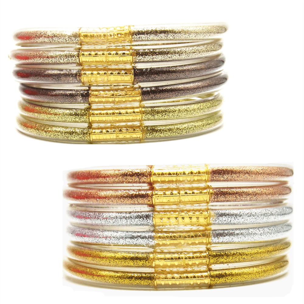 6 Peças/Conjunto de Pulseiras Budistas Mais Recentes Brilhantes, Pulseiras de Silicone com Recheio Gelatinoso Colorido