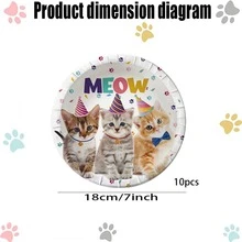 Conjunto de vajilla desechable para fiesta de cumpleaños de perro y gato de 10 piezas/20 piezas, juego de vajilla desechable con temática animal que incluye platos, servilletas, tenedores, apto para fiestas de cumpleaños, picnics al aire libre, reuniones familiares - Multicolor - Ver 10