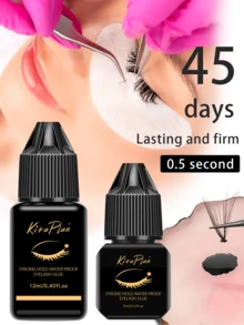 Pegamento para pestañas hipoalergénico - Pegamento para extensión de pestañas - Secado rápido (0.5-1 seg), Larga duración 45 días, Apto para principiantes y salones de pestañas DIY - Negro - Ver 2