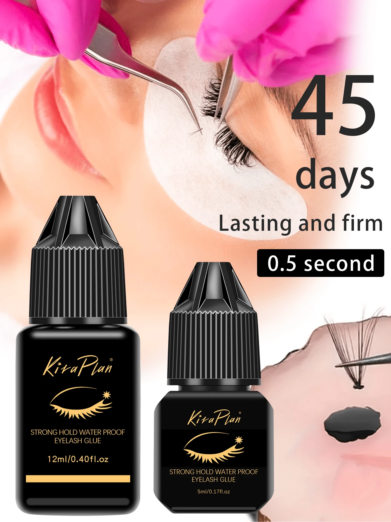 Pegamento para pestañas hipoalergénico - Pegamento para extensión de pestañas - Secado rápido (0.5-1 seg), Larga duración 45 días, Apto para principiantes y salones de pestañas DIY