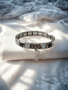 1pc French Elegant Stainless Steel Modular Interchangeable Heart & Bow Bracelet Set, Suitable For Friends, Siblings, Mothers, Everyday Wear - Multicolor - View 13