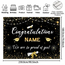 1pc Customizable 2025 Graduation Party Banner, Polyester Grad Cap With Black And Gold Backdrop Design, Personalized Name Graduation Decor Banner, Suitable For High School/College Classroom, Home, Wall, Outdoor Garage, Yard, Sign Decoration - Multicolor - View 7