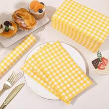 20pcs Yellow Checkered Disposable Paper Napkins, Checkered Yellow & White, Suitable For Picnics, Easter, BBQ, Birthday, Wedding Parties, Birthday Party Decorations And Birthday Tableware