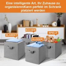 12er Set 27 x 27 x 28cm Aufbewahrungsbox Spielkiste Regalkorb Faltkiste Korb Stoff Box,ragbare Behälter, staub- und feuchtigkeitsbeständig, - Grau - Übersicht 4