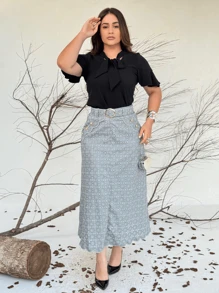 Embroidered Maxi Midi Leather Skirt With Elegant Formal Belt