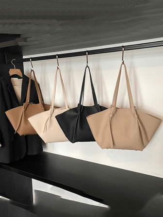 Large Capacity Tote Bag, Embossed Leather-Look Minimalist Design, Versatile For Commute And Work, 2 Pieces Set With Small Pouch New Fashion Tote Bag, Large Capacity, Minimalist Solid Color Design, Elegant, Shoulder Bag/Tote Bag For Moms High-End Underarm Tote Bag, Large Capacity Grocery Basket Bag