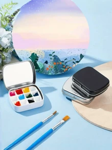 1 Stück 3-farbige leere Aquarellpalette, Mini Blechbox Malpalette mit 12 Plastikfächern, geeignet für DIY Reise-Aquarellpalette, Acryl- und Ölmalerei, Rückkehr zur Schule, Schulmaterial