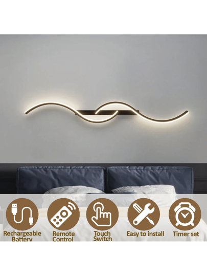 1pc USB Rechargeable LED Wand Light, Dimmable Remote Control, 5V2A 4000mAh, 60/80cm Long Strip, Zwart Aluminum Iron Material, Easy To Install Bedroom Living Room Corridor Staircase Restaurant view 4