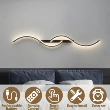 1pc USB Rechargeable LED Wall Light, Dimmable With Remote Control, 5V2A 4000mAh, 60/80cm LED Light Bar, Black Aluminum & Iron Material, Easy Installation, Suitable For Bedroom, Living Room, Hallway, Staircase, Dining Room And More - Rechargeable Remote Control - View 5
