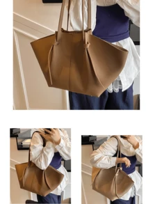 大容量手提包，压纹皮革外观，简约设计，通勤和工作两用，带小袋的2件套 新款时尚手提包，大容量，简约纯色设计，优雅，妈妈的单肩包/手提包 高端腋下手提包，大容量购物篮包 - 彩色 - 查看 9