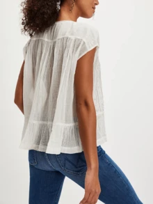 Women Summer Boho Button Front Lace Trim Shirts Tops Y2k Short Sleeve Square Neck Flowy Frilly Chiffon Cardigan Ruffle Eyelet Tank Tops Beach Vacation Going Out Tops Blouses Casual Aesthetic Clothes - trắng - Xem 2