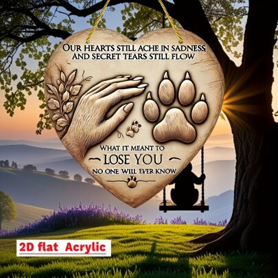 [Gedenktafel] Acrylherz-förmige Haustier-Gedenktafel | 2D flach, graviert mit sentimentaler Botschaft und Pfötchenabdrücken, strapazierfähige Außen-Garten- oder Rasen-Dekoration, Beileidgeschenk für Haustier-Verlust, Wandkunst-Tribut, Erinnerungsstücke