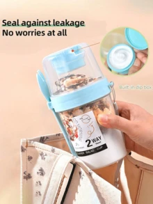 1PC Creative Double-Layer Salad Cup, Oatmeal Cup With Spoon And Lid, Low-Fat Milk Cup, Yogurt Cup, Portable Fruit And Vegetable Milk Cup, Cup, Water Cup, Pearl Milk Tea Cup, Coffee Cup, Suitable For Picnic Camping Portable Cup, School Supplies, Unique Gift