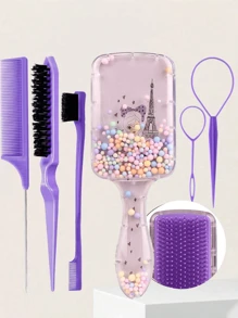 6pcs/Square Transparent Cartoon Children's Comb, Smooth Hair Comb, Home Hairdressing Comb, Scalp Massage Comb, Bubble Ball Plastic Comb, Hairdressing Tip Tail Comb, Three Rows Brushing Comb, Double Headed Comb Styling, Brushing Brush, Eyebrow Brush, Makeup Disc Hair Set, Brushing The Best Personalized Gift For Your Girl