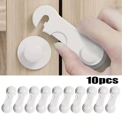 10 piezas/5 piezas/1 pieza Cerraduras para bebés, cerraduras de gabinete de plástico, fácil instalación para gabinetes, cajones, refrigeradores, con protección contra pellizcos, 9,5 cm x 3,6 cm, esencial para bebés, gran regalo para recién nacidos