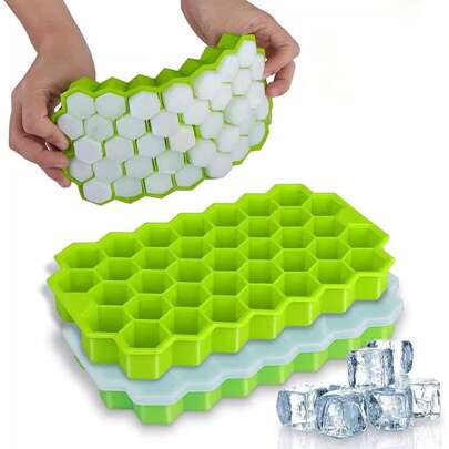 1/2/4pcs 37-Grid Silicone Honeycomb Ice Cube With Lid Ice Cube Mold, Homemade Household Ice Box, Quick-Freezing And Easy-To-Demolding Ice Film