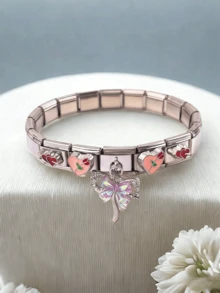 1pc French Elegant Stainless Steel Modular Interchangeable Heart & Bow Bracelet Set, Suitable For Friends, Siblings, Mothers, Everyday Wear - Multicolor - View 3