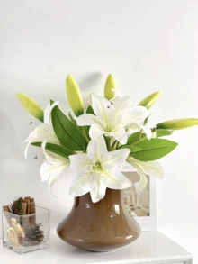 1/2/3/5/6 件丝绸橡胶人造百合花，高 33 厘米，适用于插花、家居装饰、花瓶、花园、窗台、婚礼、派对、感恩节、父亲节，高品质假花