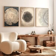 3 piezas de arte de lienzo con anillos de árbol rústicos enmarcados, impresiones de arte de pared con estética vintage minimalista y bohemia para decorar la sala de estar, el dormitorio y la oficina - un regalo perfecto