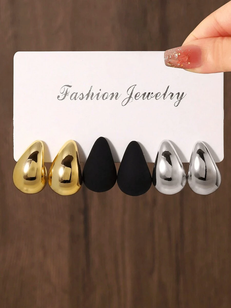3 Pairs Simple Design Party Style Earrings For Women, Suitable For Dates And Daily Wear