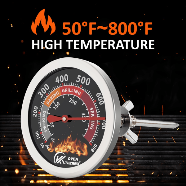 KT THERMO 1 Stück KT THERMO Edelstahl BBQ Grillthermometer, analoges Display, Einmalgebrauch, ohne Strom, Outdoor Kochzubehör, Grillzubehör, KT THERMO