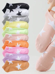 5/10/20/30 Peças Meias Tornozelo Leves, Respiráveis e Confortáveis para Mulheres, Casual de Função Múltipla com Padrão de Estrela de Cinco Pontas, Adequadas para Primavera/Verão