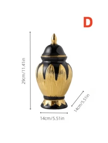 1 chiếc bình gốm đen vàng đường kính lớn có nắp, cũng có sẵn bình gốm trắng vàng không nắp, thích hợp cho phòng khách, phòng ăn, tiền sảnh, kệ bàn, có thể dùng làm bình cắm hoa, phù hợp với nhiều mục đích sử dụng. - Nhiều màu - Xem 11