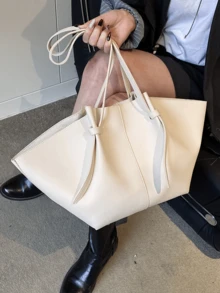 大容量手提包，压纹皮革外观，简约设计，通勤和工作两用，带小袋的2件套 新款时尚手提包，大容量，简约纯色设计，优雅，妈妈的单肩包/手提包 高端腋下手提包，大容量购物篮包 - 彩色 - 查看 3