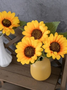 7 piezas, flores de girasol realistas para manualidades DIY y decoración del hogar - Flores artificiales en floración para ramos de novia y decoraciones de mesa. Adecuado para decoración de verano, decoración del hogar, decoración del dormitorio, decoración de la casa, decoración de la sala de estar, decoración de la habitación, decoración de cumpleaños, decoración de bodas