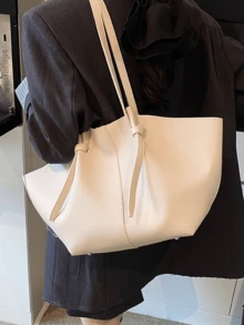 大容量手提包，压纹皮革外观，简约设计，通勤和工作两用，带小袋的2件套 新款时尚手提包，大容量，简约纯色设计，优雅，妈妈的单肩包/手提包 高端腋下手提包，大容量购物篮包 - 彩色 - 查看 6