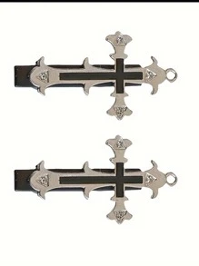 Vintage Punk Cross Hair Clips - Halloween Metal Duckbill Hair Clips, Y2K Style Side And Ombre Accessories, Cool Style, Diablo Style, Lace Cross Hair Clips Gothic Style Punk, Graduation Season Party