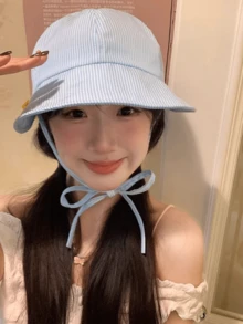 1pc Fresh Striped Multi-Way Wear Big Brim Sunscreen Sun Hat, Versatile Fit For Face Flattering Bucket Hat - Multicolor - View 12