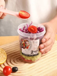 1PC Creative Double-Layer Salad Cup, Oatmeal Cup With Spoon And Lid, Low-Fat Milk Cup, Yogurt Cup, Portable Fruit And Vegetable Milk Cup, Cup, Water Cup, Pearl Milk Tea Cup, Coffee Cup, Suitable For Picnic Camping Portable Cup, School Supplies, Unique Gift