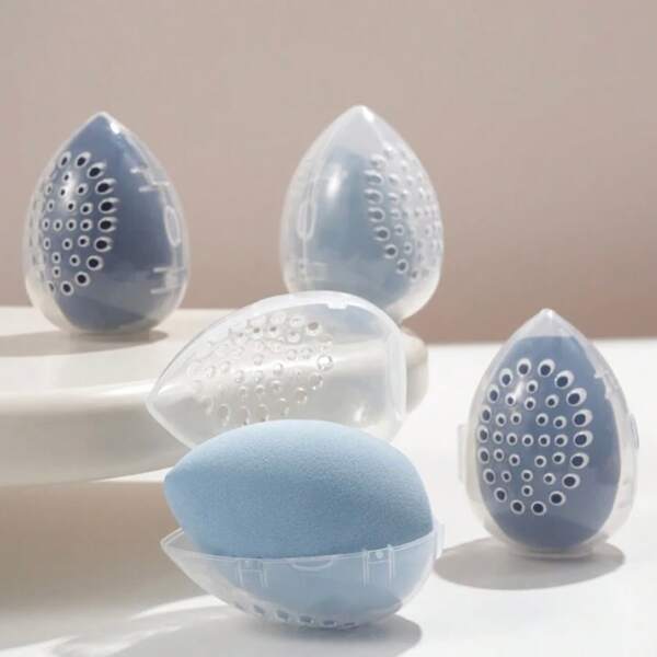 1/3/5 علبة تخزين بيضة تجميل محمولة للسفر مع تهوية، لازمة للاصطحاب في الحرم الجامعي، مع غطاء ومنافذ هواء مغلقة، لحمل قطع الإسفنج التجميلي المصغرة، علبة البيض التجميلية عند الخروج