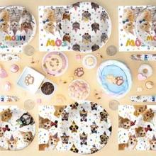 Conjunto de vajilla desechable para fiesta de cumpleaños de perro y gato de 10 piezas/20 piezas, juego de vajilla desechable con temática animal que incluye platos, servilletas, tenedores, apto para fiestas de cumpleaños, picnics al aire libre, reuniones familiares - Multicolor - Ver 4