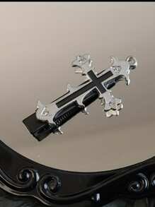 Vintage Punk Cross Hair Clips - Halloween Metal Duckbill Hair Clips, Y2K Style Side And Ombre Accessories, Cool Style, Diablo Style, Lace Cross Hair Clips Gothic Style Punk, Graduation Season Party