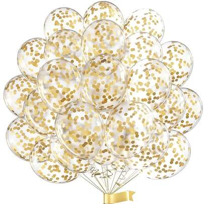 Golden Confetti Balloon Party Balloon 30.48 Cm 20/30/50/100 Pieces Latex Confetti Balloon, Suitable For Birthday Decoration/Babyshower, Communion Decoration, Party Decoration, Wedding, Single Party - Confetti Gold