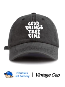 1 件 GOOD THINGS TAKES TIME 印花水洗棒球帽，经典时尚柔软吸汗带可调节尺寸轻质防晒多功能经典帽，适合户外运动足球比赛日常穿着派对度假送给朋友和家人的完美礼物