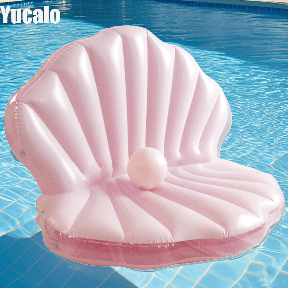 1pc Inflatable Light Pink Pearl Shell Floating Lounger, Suitable For Beach, Pool, Seaside