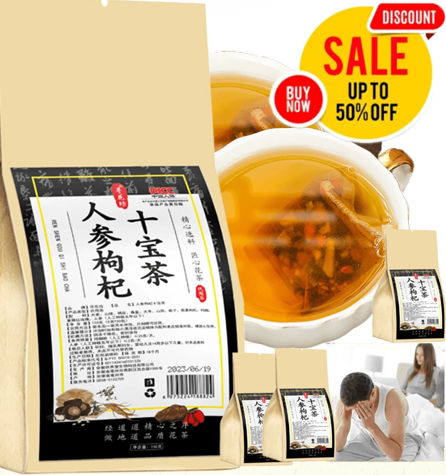 30 Bags Of Traditional Chinese Herbal Kidney Cleansing And Detoxifying Tea - Ginseng Ten Treasures Formula With Wolfberry, Astragalus And Natural Herbs, For Men And Women, Provides Energy And Vitality Support (1 Bag), Herbal Detox Tea | Astragalus Root Tea, Herbal Tea For Kidneys - Multicolor - View 1