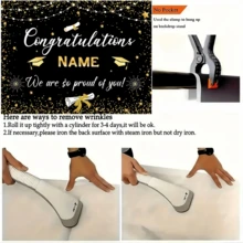 1pc Customizable 2025 Graduation Party Banner, Polyester Grad Cap With Black And Gold Backdrop Design, Personalized Name Graduation Decor Banner, Suitable For High School/College Classroom, Home, Wall, Outdoor Garage, Yard, Sign Decoration - Multicolor - View 4