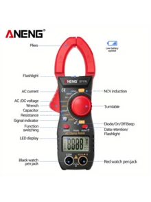 1 Juego de Kit de Amperímetro de Pinza Multímetro, Pinza Amperimétrica de 4000 Recuentos, Capacitor, NCV, Diodo, Resistor, Zumbador (Alta Corriente de 600A) Esencial para Electricistas, Regalo Adecuado para Hombres en el Día del Padre y el Día de San Valentín - Multicolor - Ver 4