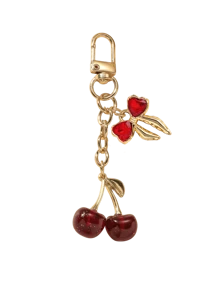 Accessoires de sac, porte-clés, breloques pour sacs à main, 1 pièce Porte-clés unisexe en forme de cerise rouge avec un pendentif nœud à la mode, accessoire de sac à main de luxe pour Halloween et la Saint-Valentin, 1 pièce pendentif en forme de cerise en cristal, nouveau gros pendentif en forme de cerise avec attache pour porte-clés, breloque porte-clés en résine et métal en forme de cerise scintillante pour femmes, portefeuilles et sacs pour la Saint-Valentin